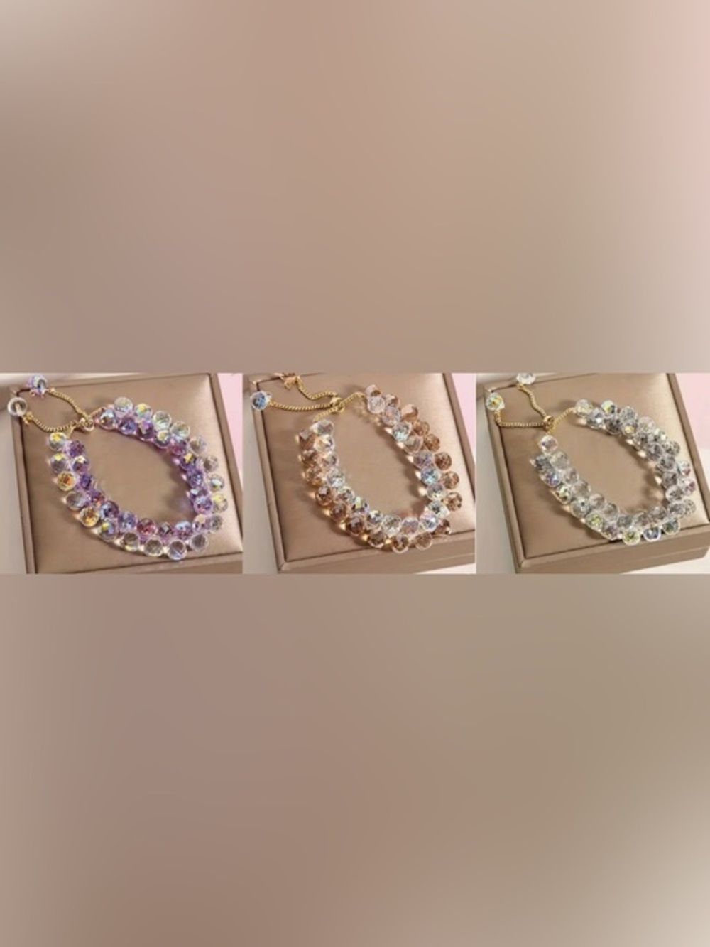 New Adjustable Crystal Bracelets, Choice of Purple, Champagne or Clear